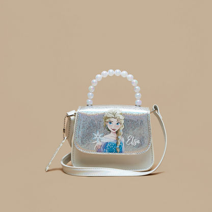 Disney Frozen Print Crossbody Bag with Pearl Embellished Handle-Girl%27s Bags-image-0