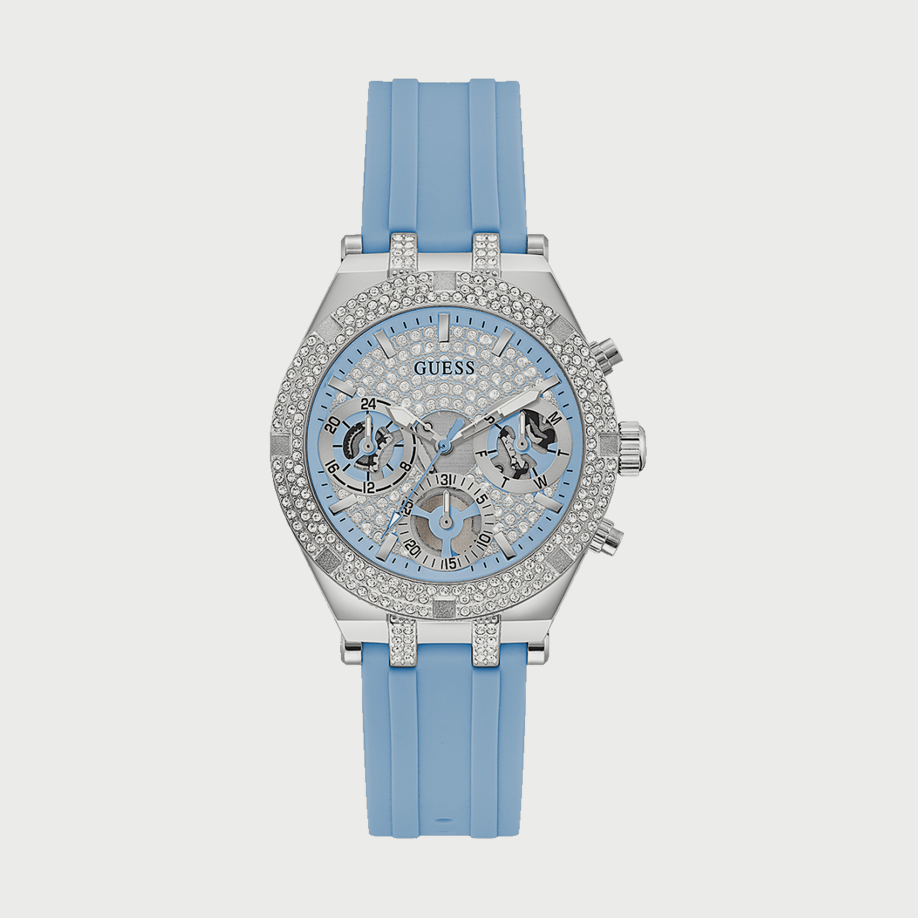 Guess women's blue 2025 silicone strap watch