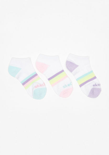 Skechers Striped Ankle Length Socks - Set of 3-Girl%27s Socks & Tights-image-0
