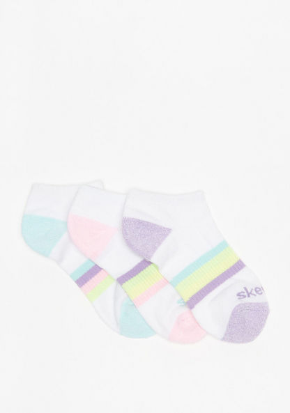 Skechers Striped Ankle Length Socks - Set of 3-Girl%27s Socks & Tights-image-1