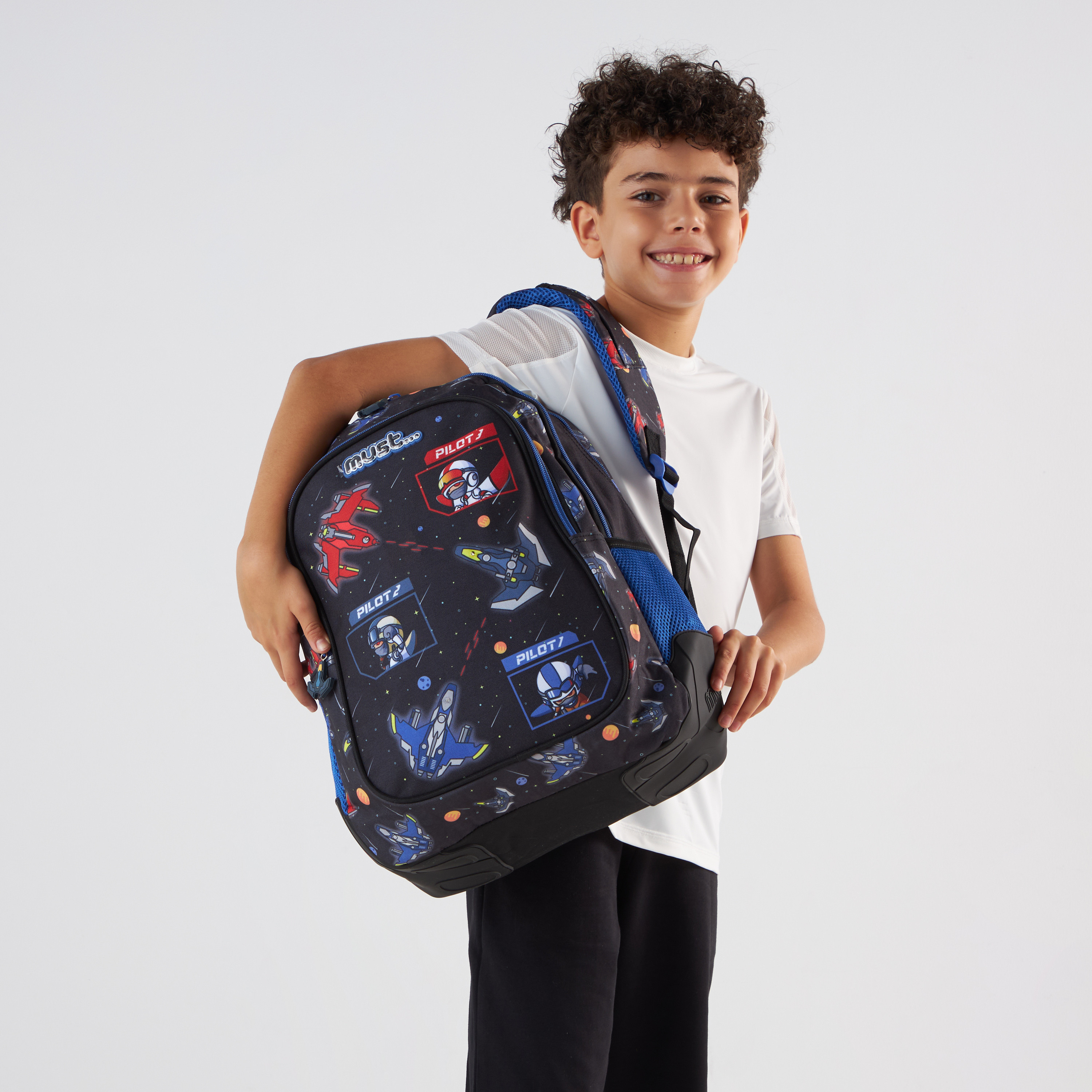 شنطة ظهر بحمالات قابلة للتعديل وطبعات فضاء من ماست - 34x20x44 سم - ضمان سنتان-school-bagsandbackpacks-backpacks-image-1