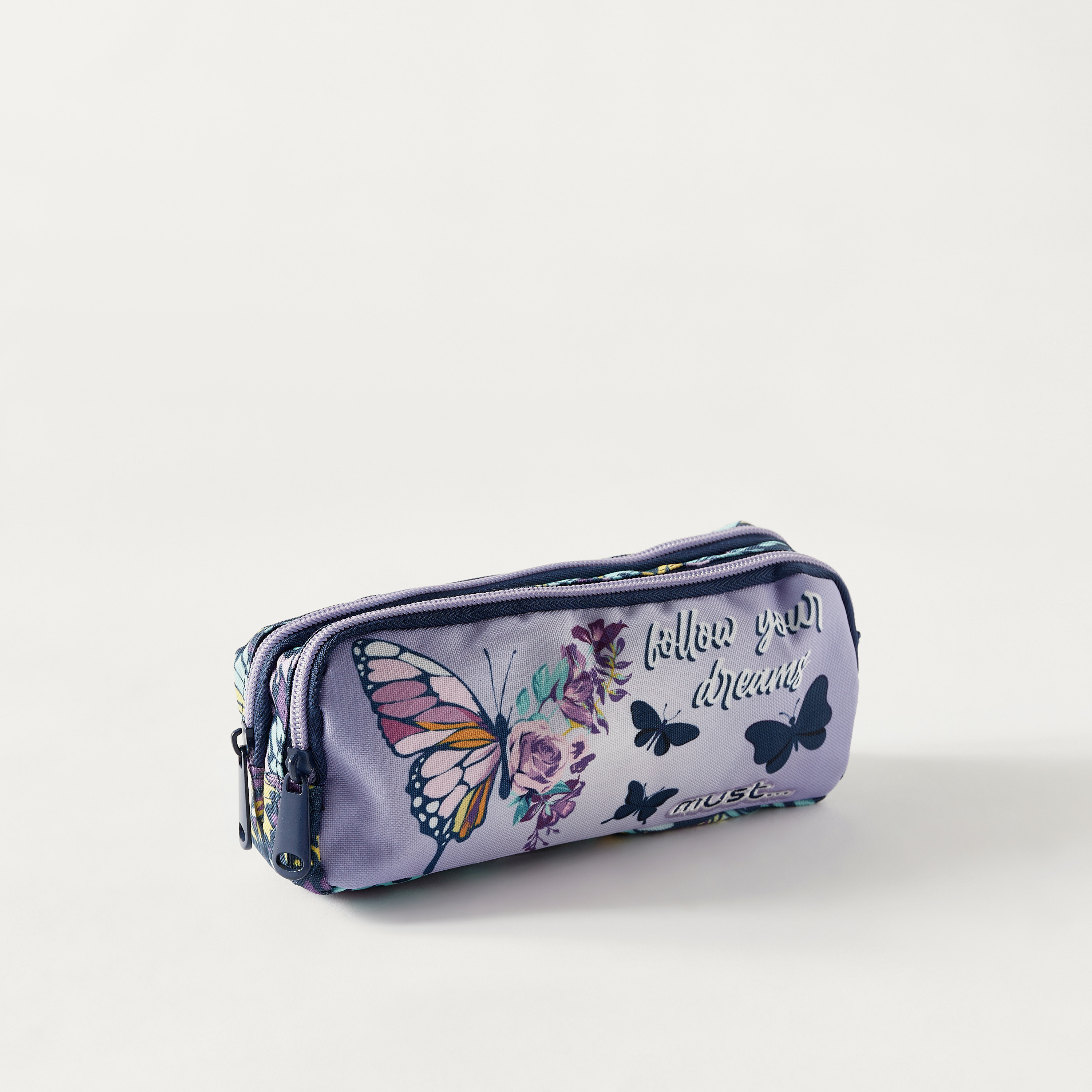 مقلمة بسحاب إغلاق وطبعات فراشة من ماست - ضمان سنتان-school-stationery-pencilcases-image-2