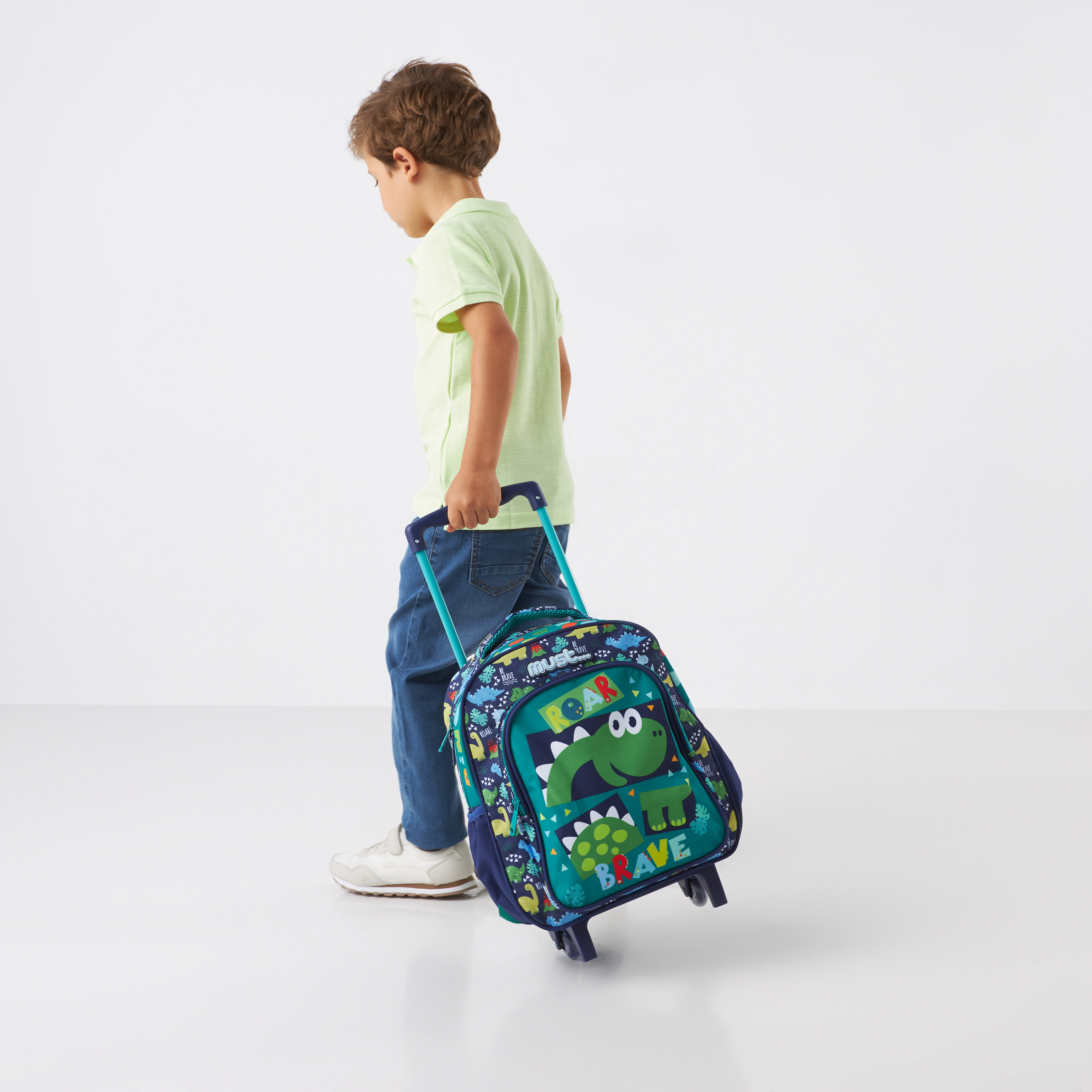 Dinosaur trolley school bag best sale