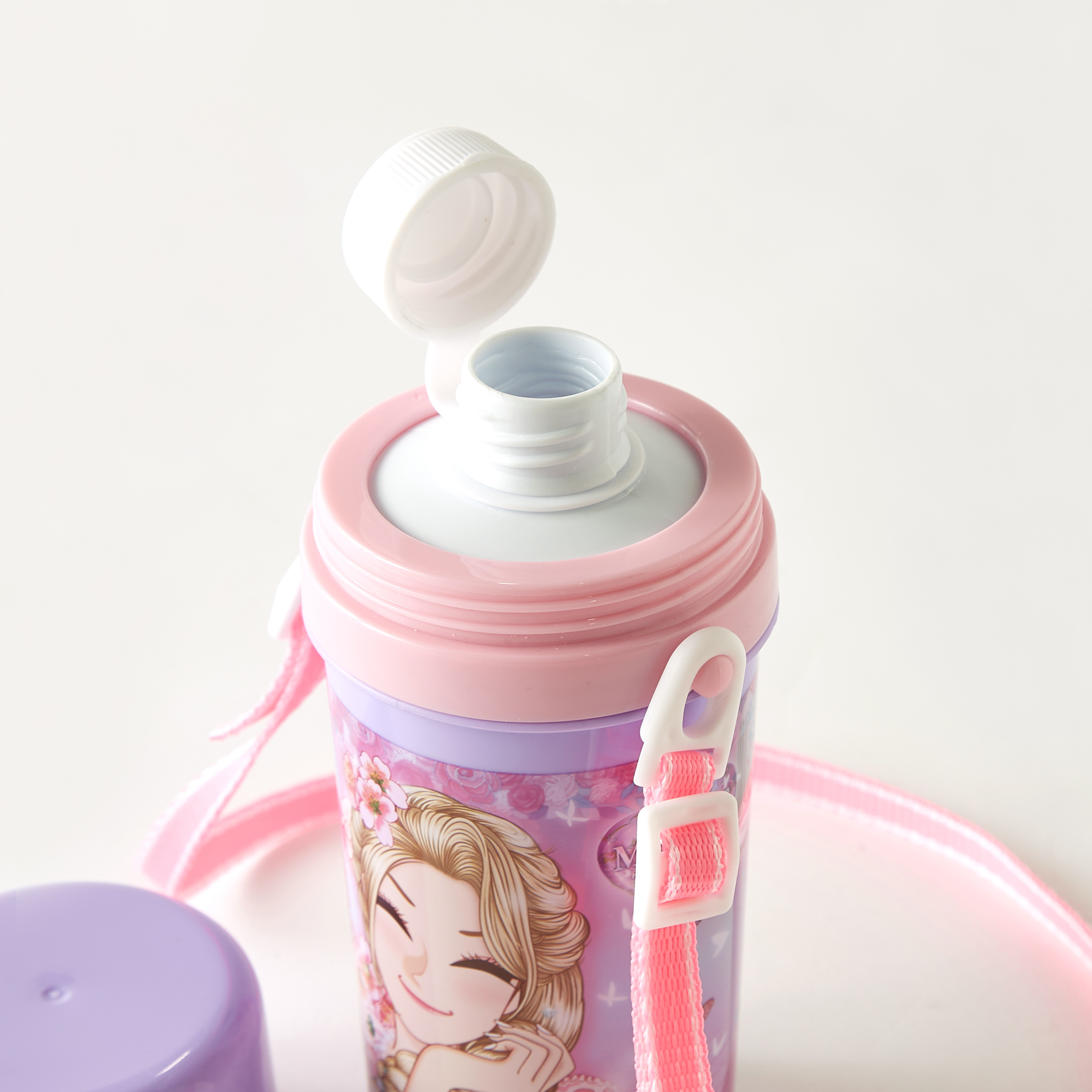 Minmie Print Water Bottle with Screw Lid and Detachable Strap - 450 ml-school-waterbottles-image-3