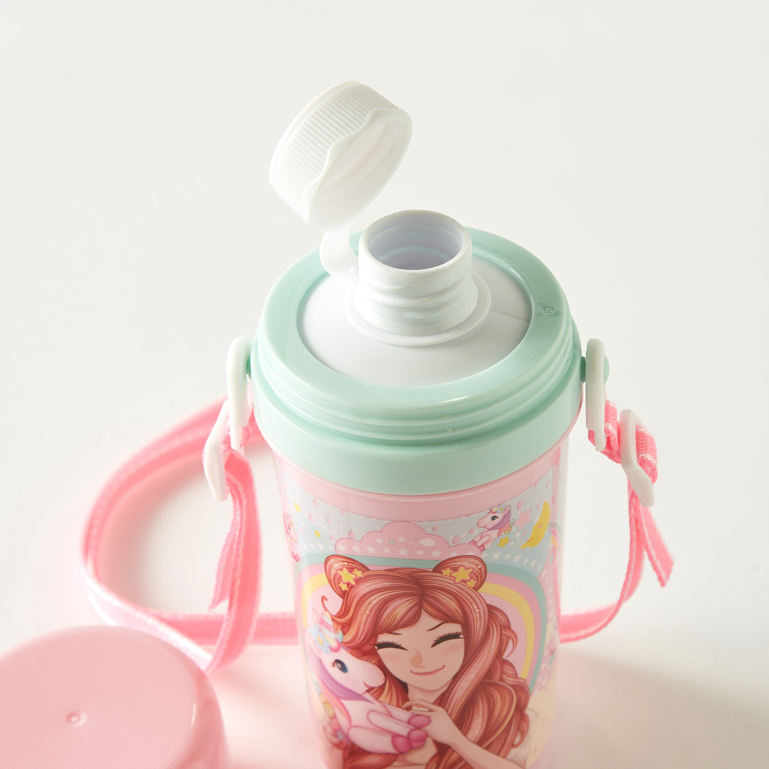 Minmie Print Water Bottle with Screw Lid and Detachable Strap - 450 ml-school-waterbottles-image-3