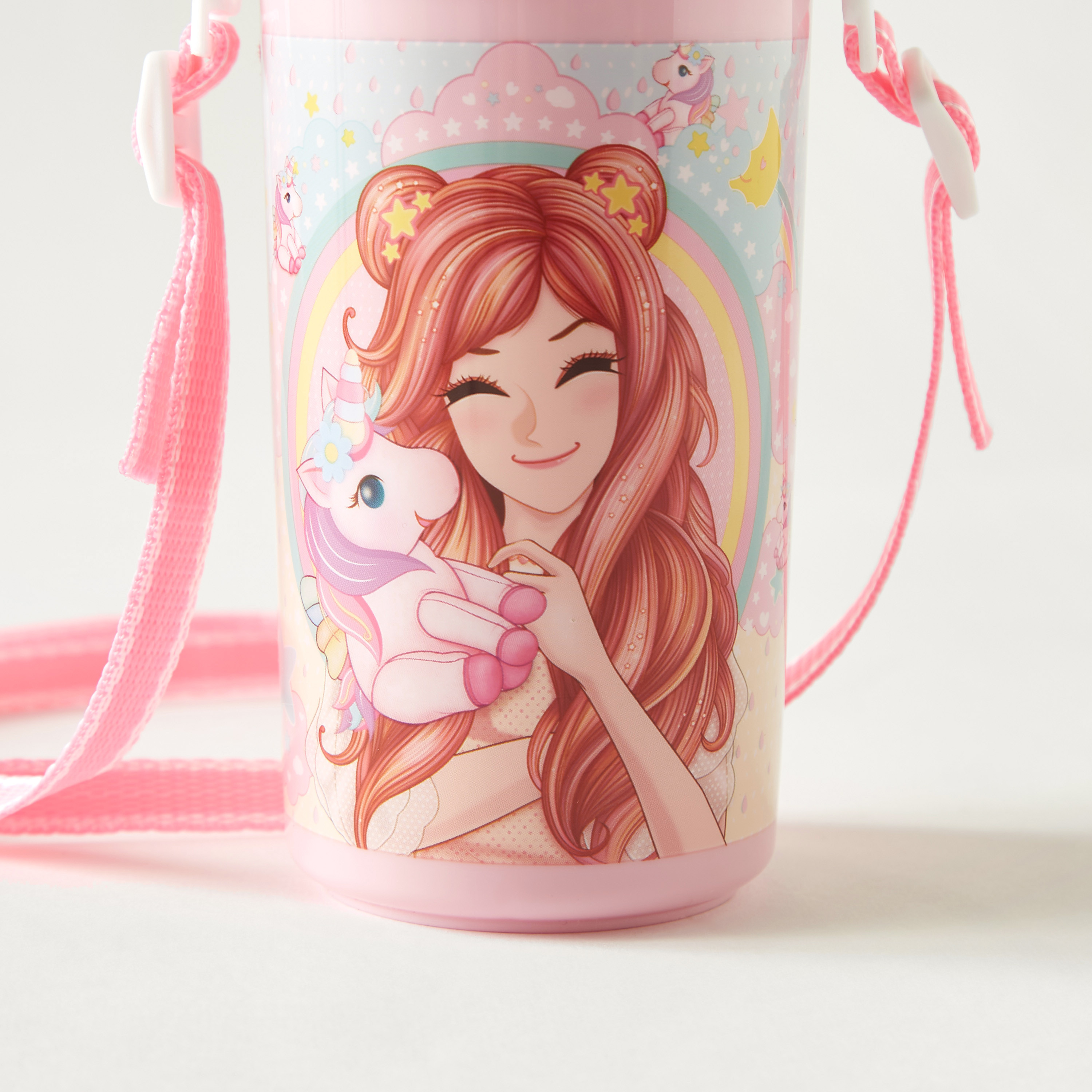 Minmie Print Water Bottle with Screw Lid and Detachable Strap - 450 ml-school-waterbottles-image-4