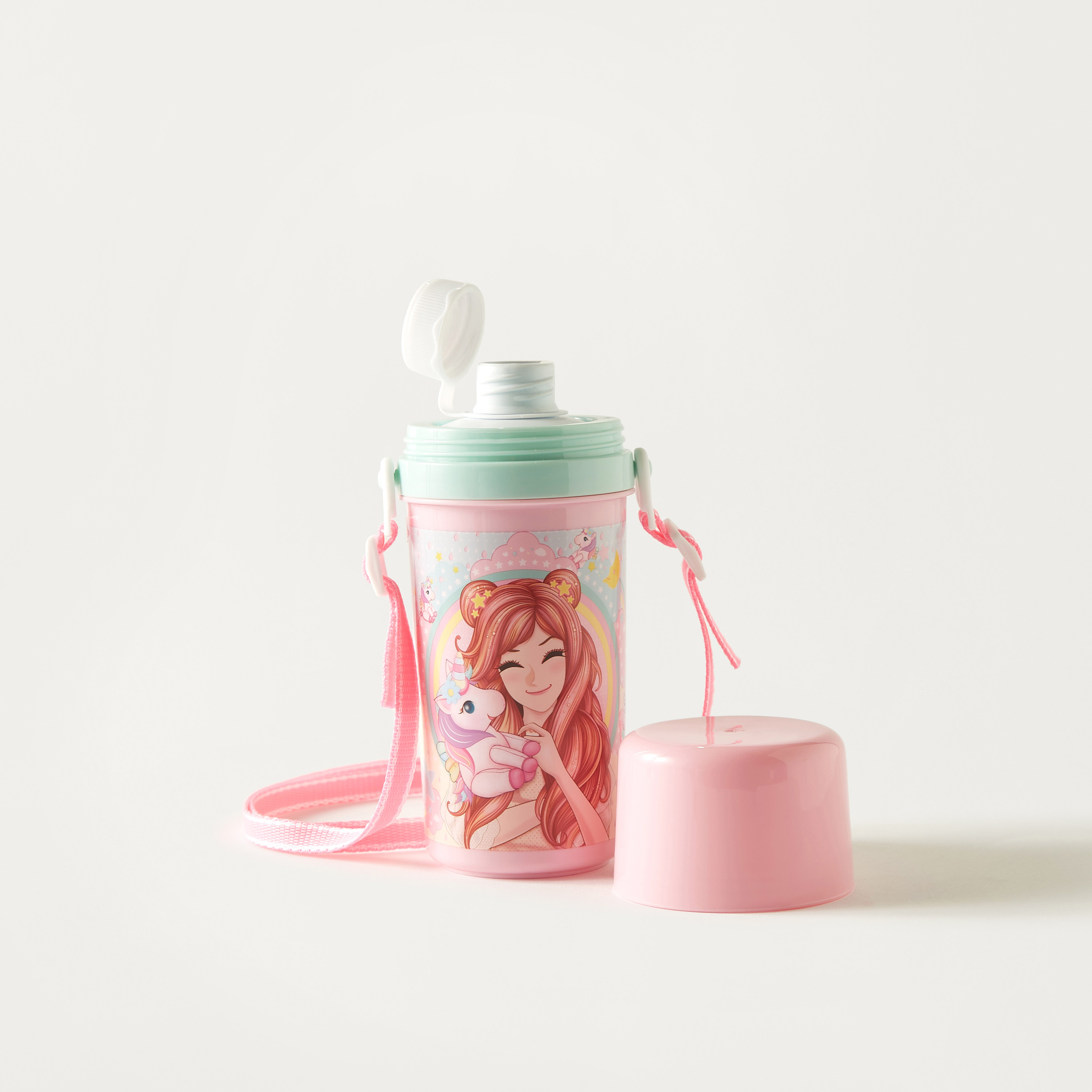 Minmie Print Water Bottle with Screw Lid and Detachable Strap - 450 ml-school-waterbottles-image-5