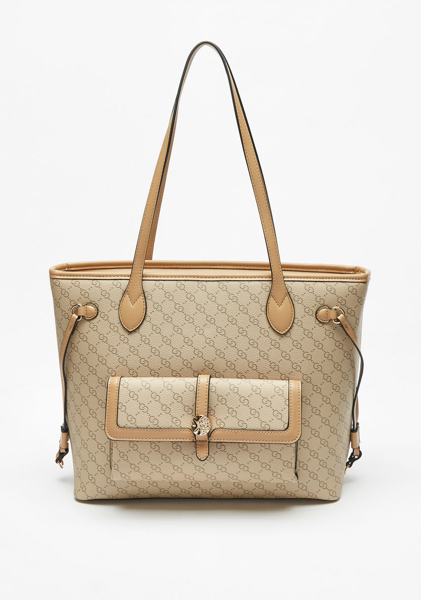 Celeste All-Over Logo Print Tote Bag with Zip Closure-Women%27s Handbags-image-0