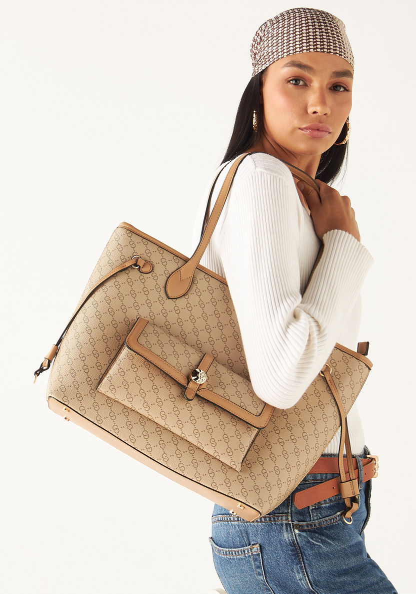 Celeste All-Over Logo Print Tote Bag with Zip Closure-Women%27s Handbags-image-1