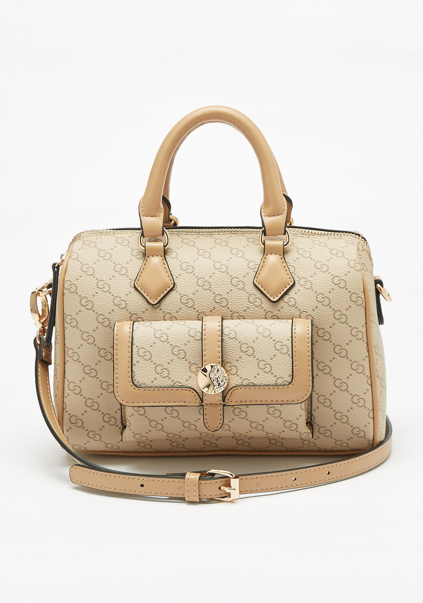 Celeste All-Over Logo Print Bowler Bag with Double Handles-Women%27s Handbags-image-1