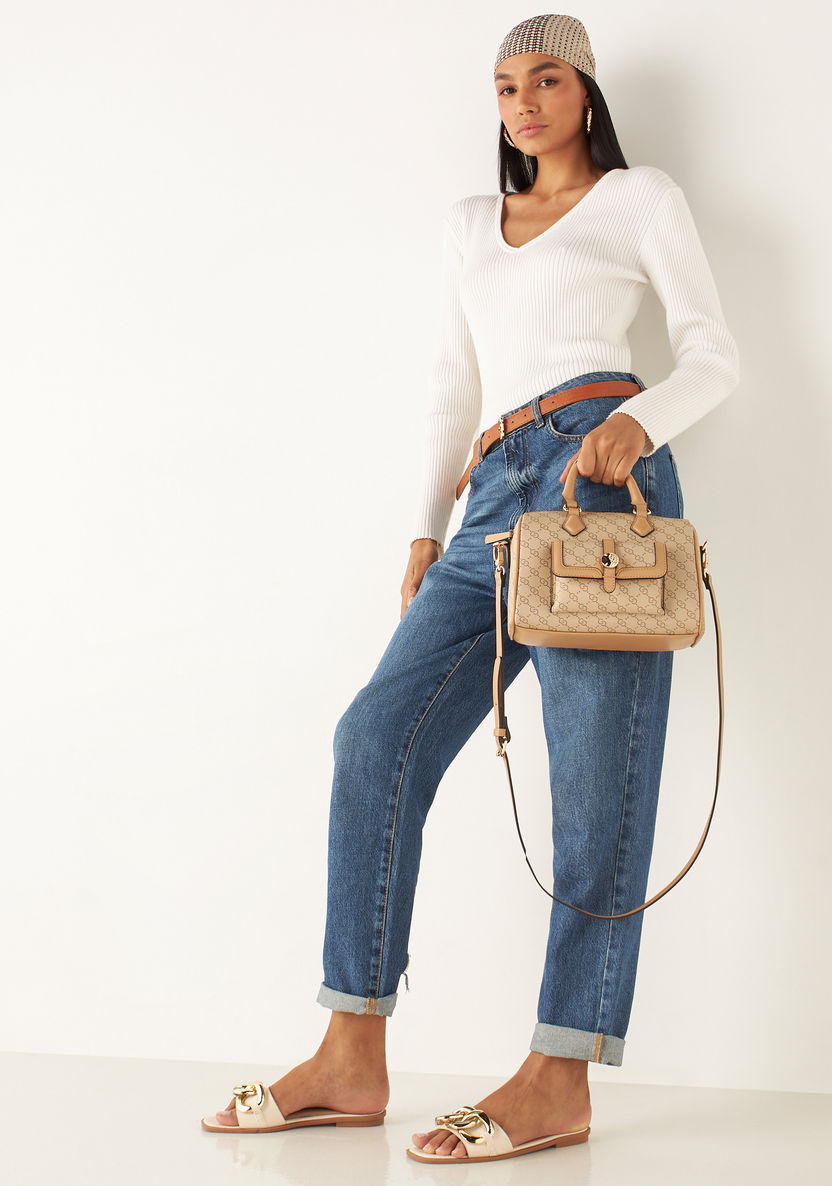 Celeste All-Over Logo Print Bowler Bag with Double Handles-Women%27s Handbags-image-4