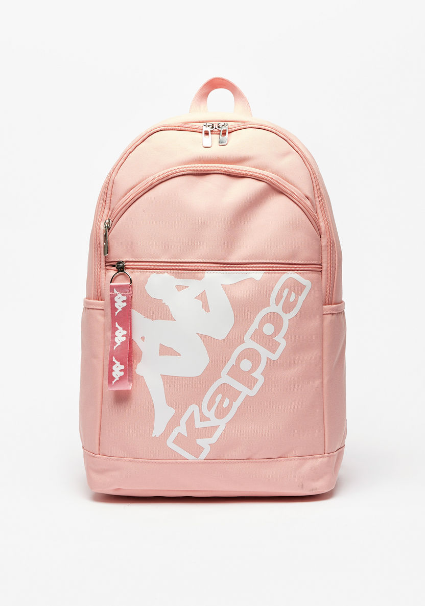 Kappa Logo Print Backpack with Zip Closure and Adjustable Straps-Women%27s Backpacks-image-0