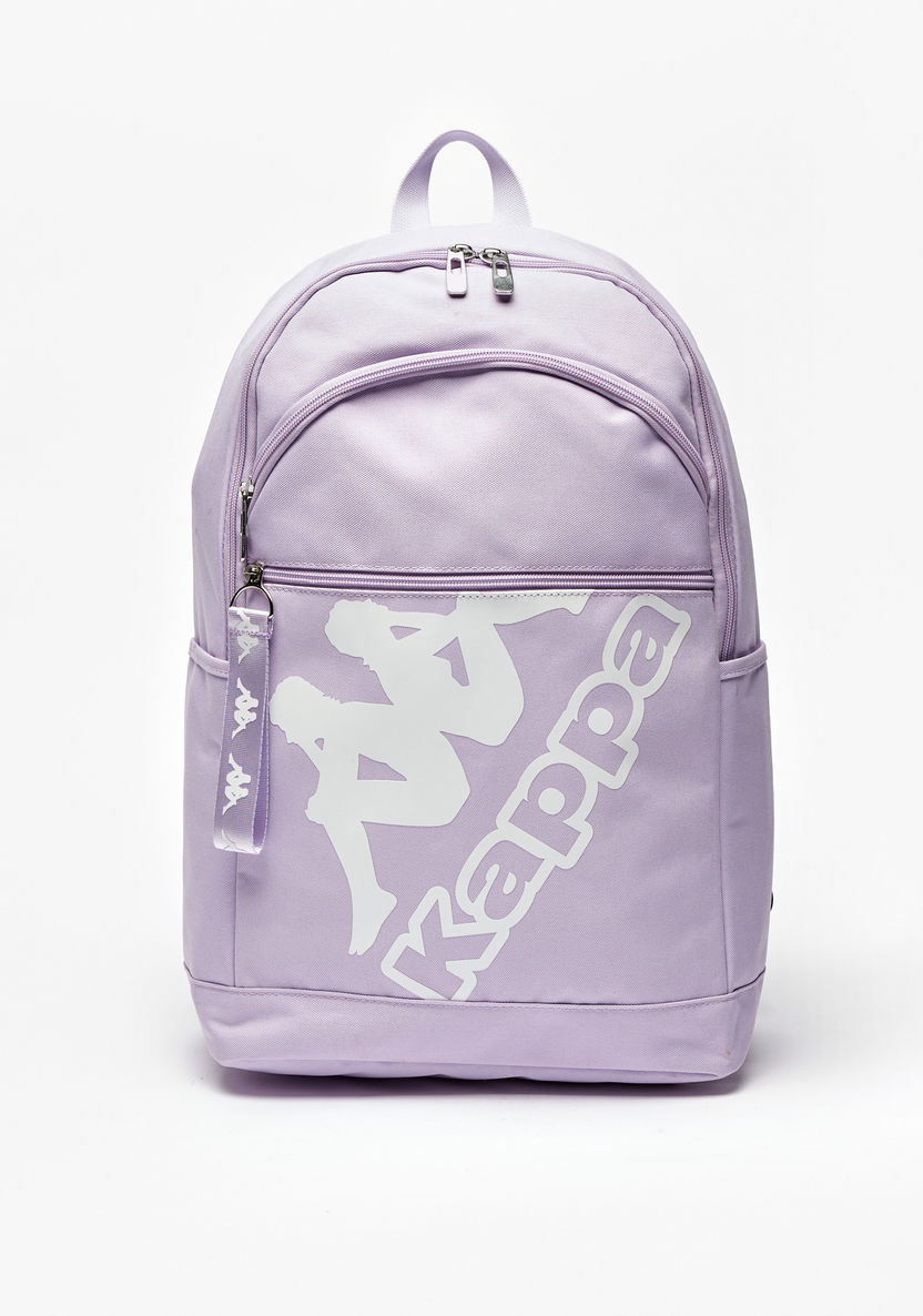 Kappa Logo Print Backpack with Zip Closure and Adjustable Straps-Women%27s Backpacks-image-0