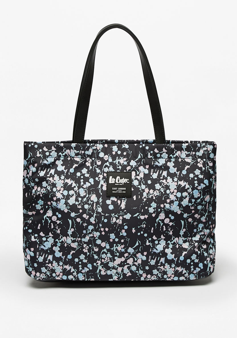 Lee Cooper All-Over Floral Print Tote Bag with Double Handle and Zip Closure-Women%27s Handbags-image-0