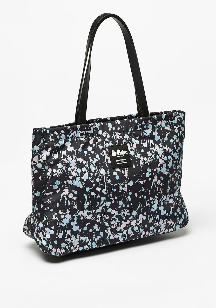 Lee Cooper All-Over Floral Print Tote Bag with Double Handle and Zip Closure-Women%27s Handbags-image-2
