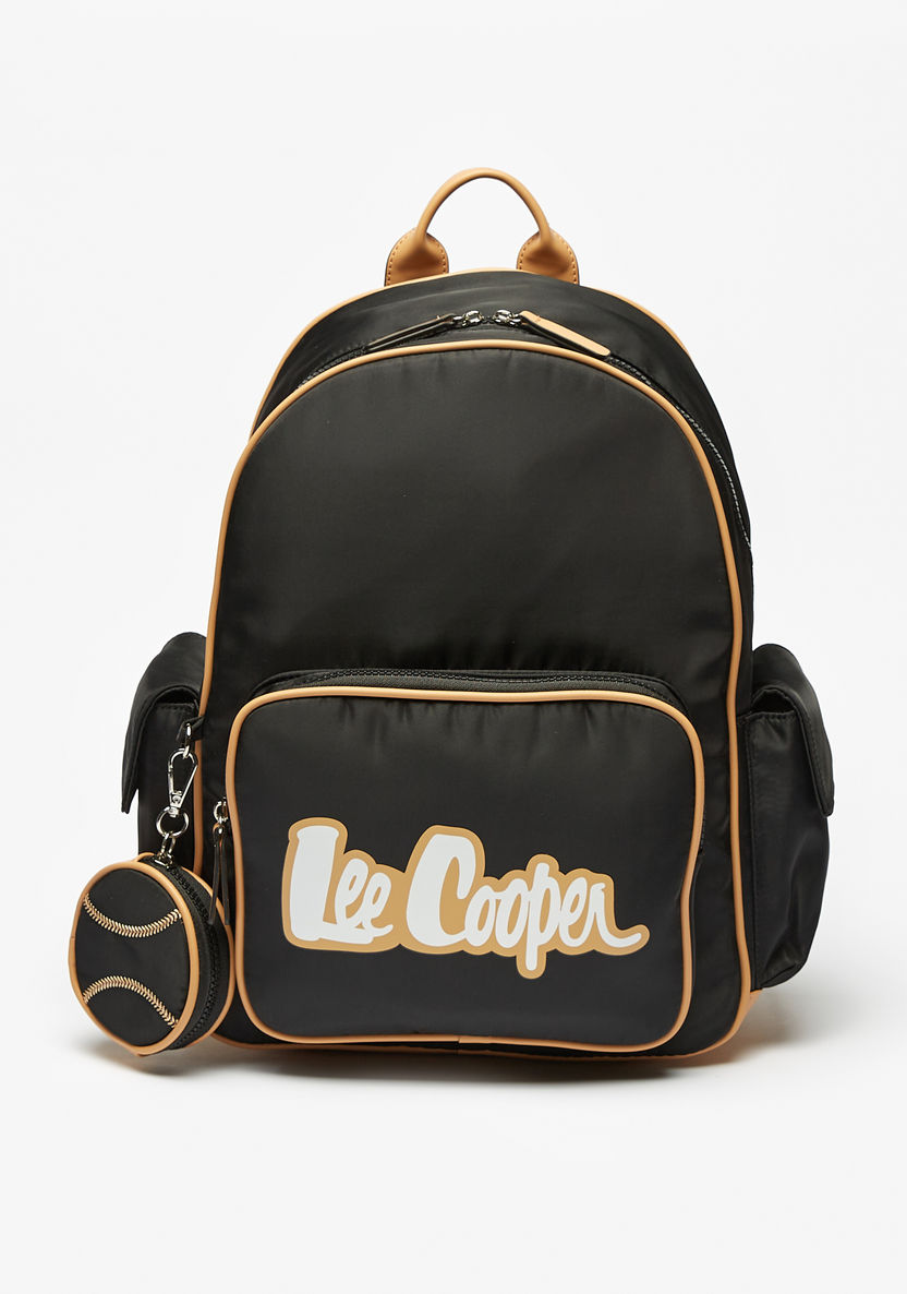 Lee Cooper Logo Print Backpack with Adjustable Straps and Coin Pouch-Women%27s Backpacks-image-0