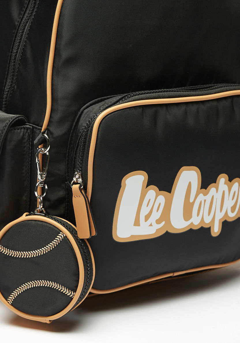 Lee Cooper Logo Print Backpack with Adjustable Straps and Coin Pouch-Women%27s Backpacks-image-2