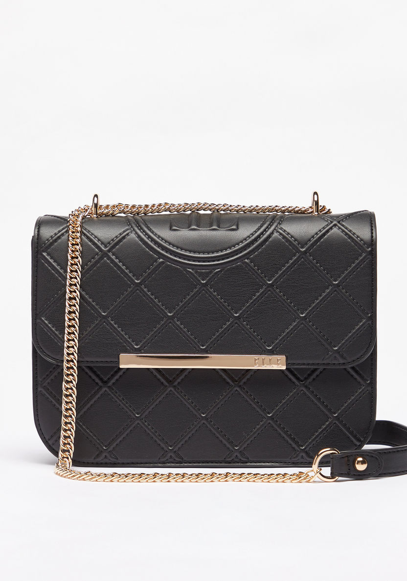 Elle Textured Crossbody Bag with Flap Closure-Women%27s Handbags-image-0