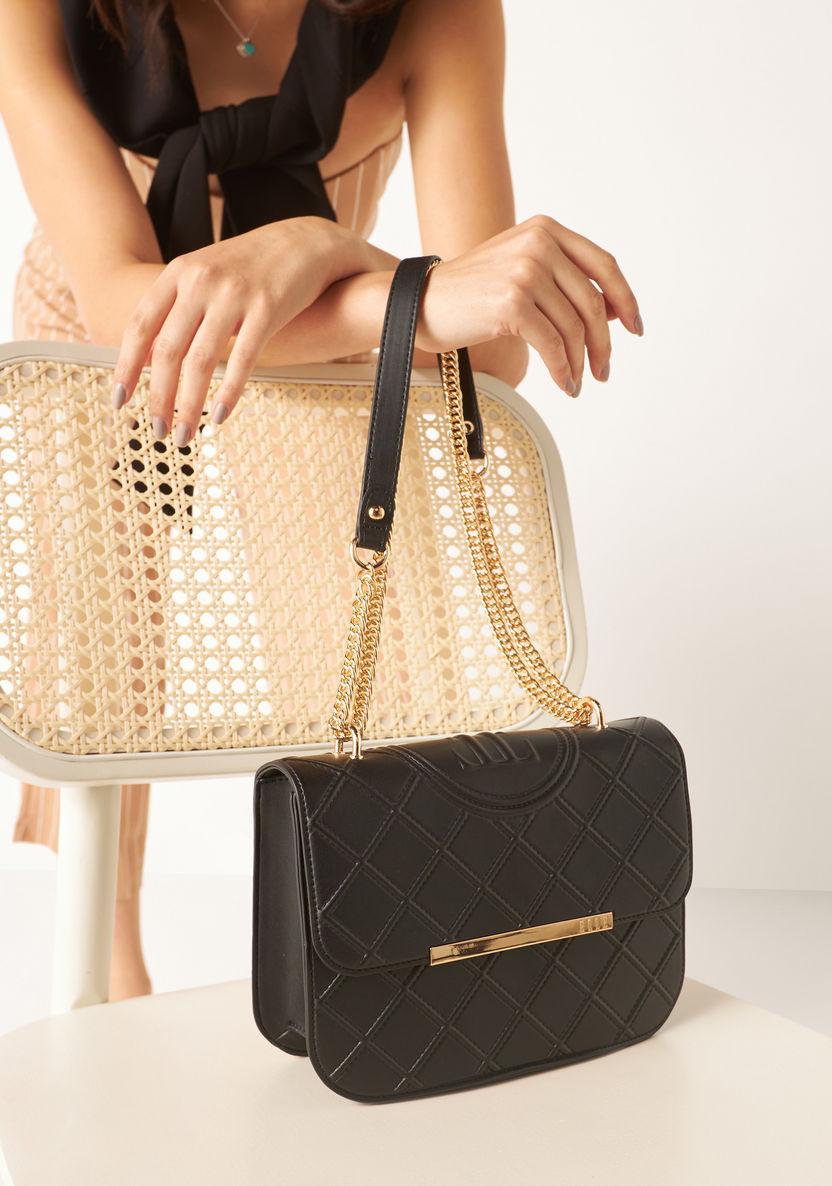 Elle Textured Crossbody Bag with Flap Closure-Women%27s Handbags-image-1