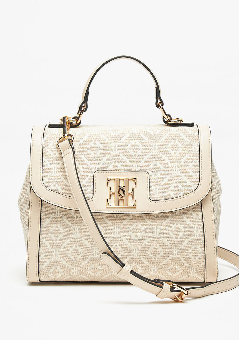 Elle Textured Jacquard Satchel Bag with Detachable Strap-Women%27s Handbags-image-0