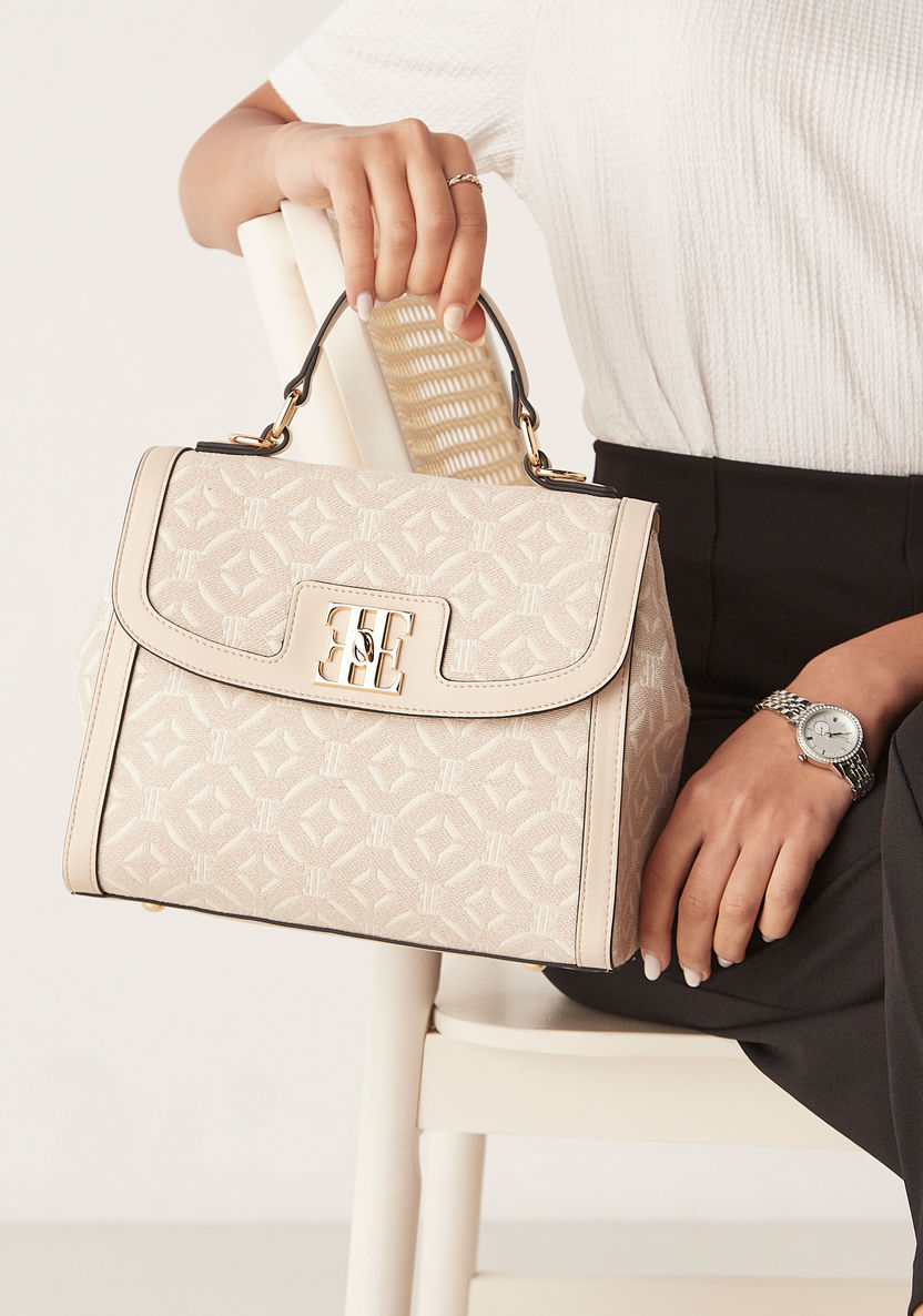 Elle Textured Jacquard Satchel Bag with Detachable Strap-Women%27s Handbags-image-1
