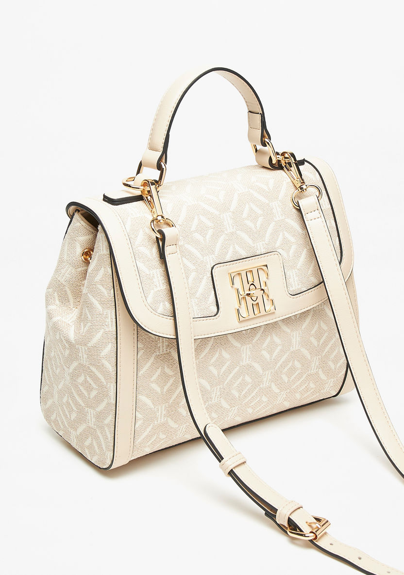 Elle Textured Jacquard Satchel Bag with Detachable Strap-Women%27s Handbags-image-2