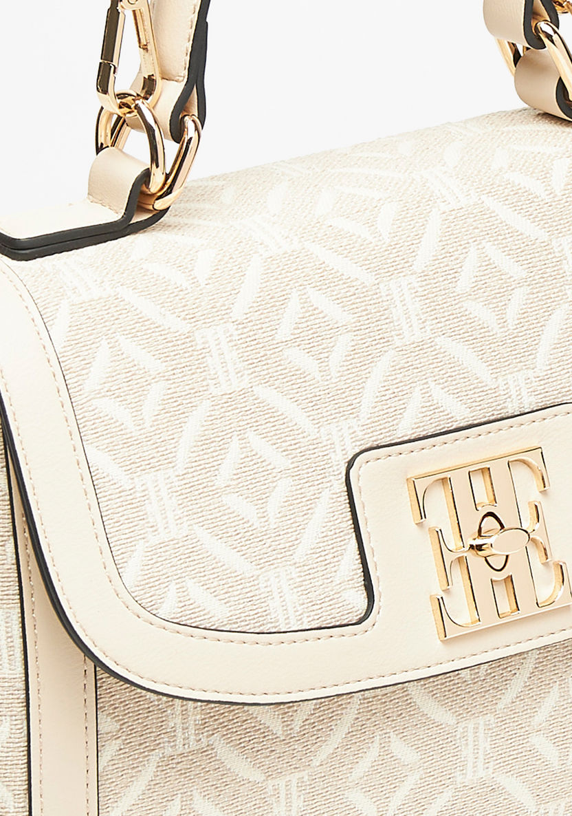Elle Textured Jacquard Satchel Bag with Detachable Strap-Women%27s Handbags-image-3