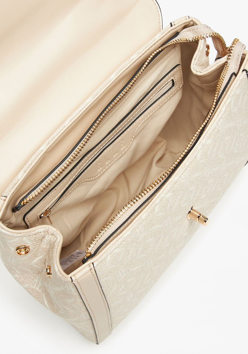 Elle Textured Jacquard Satchel Bag with Detachable Strap-Women%27s Handbags-image-4