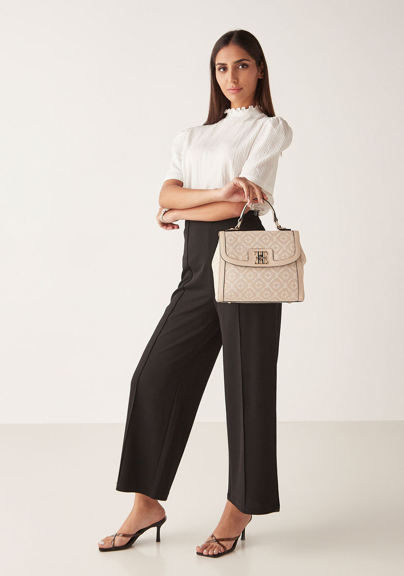 Elle Textured Jacquard Satchel Bag with Detachable Strap-Women%27s Handbags-image-5