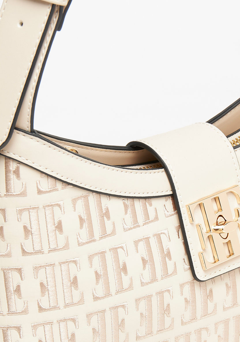 Elle Monogram Embroidered Shoulder Bag-Women%27s Handbags-image-3