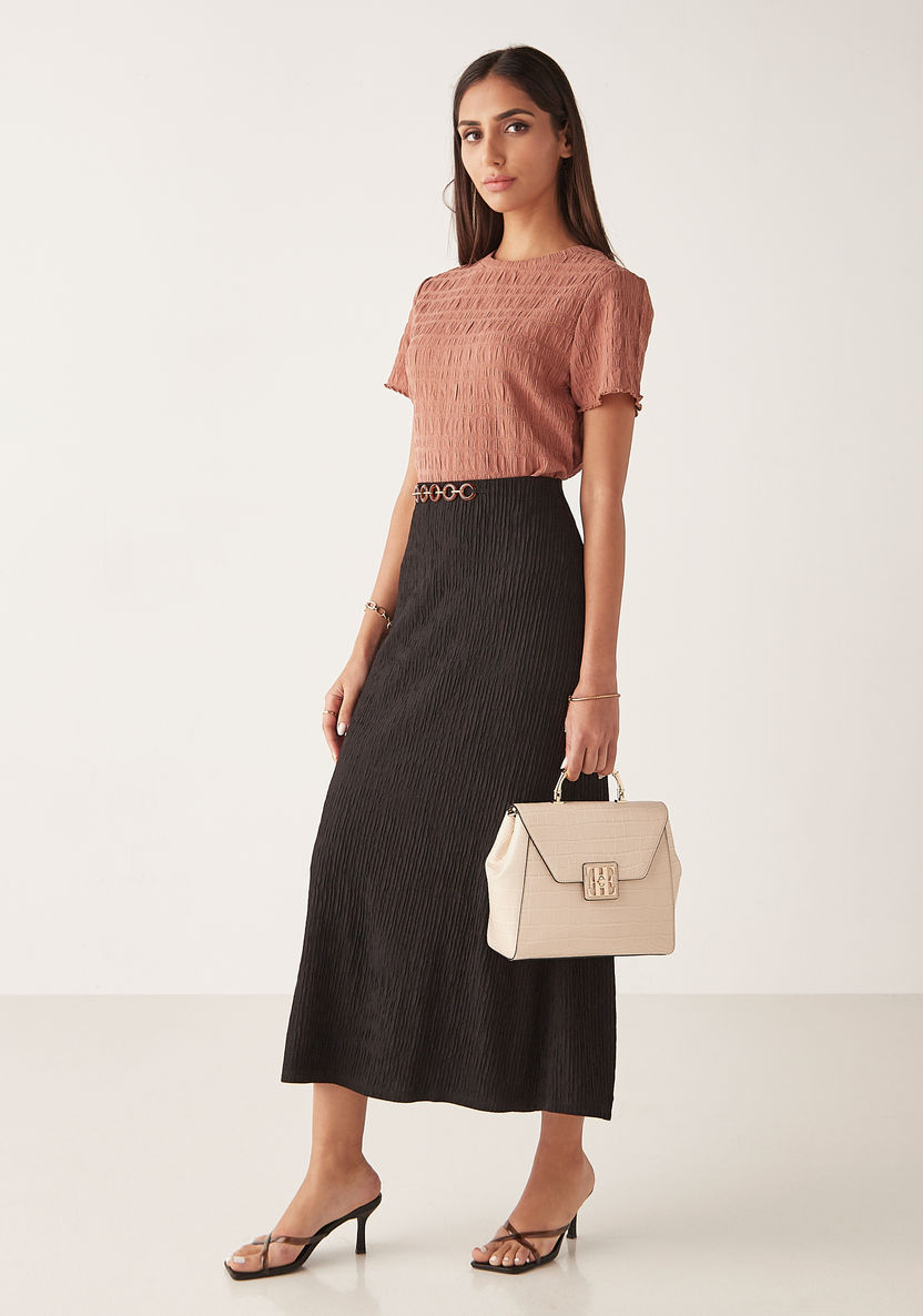 Elle Textured Satchel Bag with Metallic Handle and Detachable Strap-Women%27s Handbags-image-5