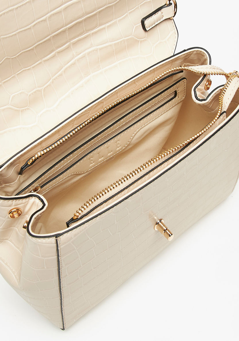 Elle Textured Satchel Bag with Metallic Handle and Detachable Strap-Women%27s Handbags-image-6