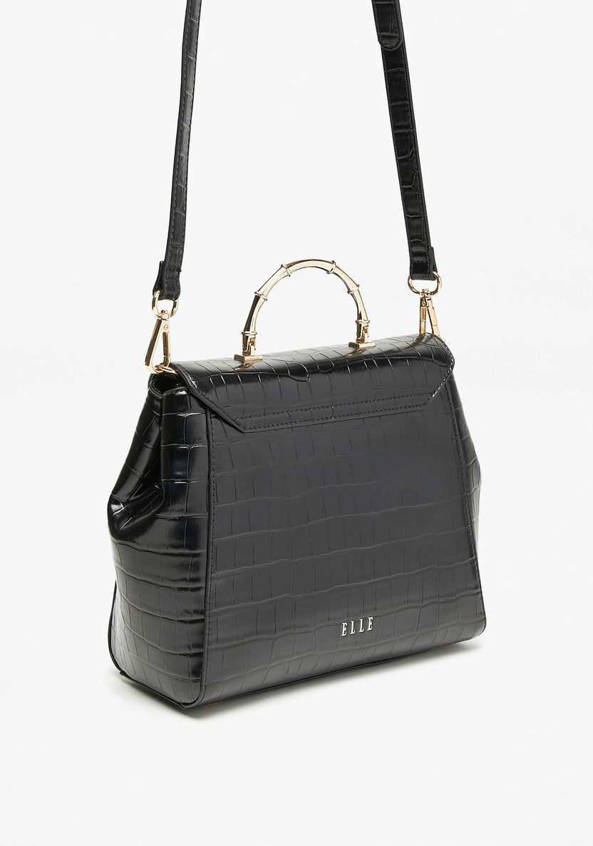 Elle Textured Satchel Bag with Metallic Handle and Detachable Strap-Women%27s Handbags-image-4