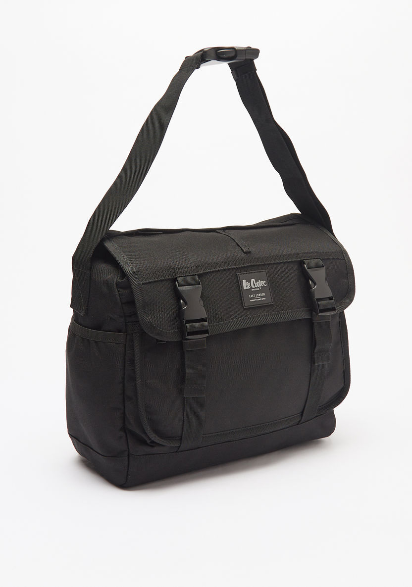 Lee Cooper Solid Convertible Crossbody Bag with Buckled Strap-Men%27s Handbags-image-1