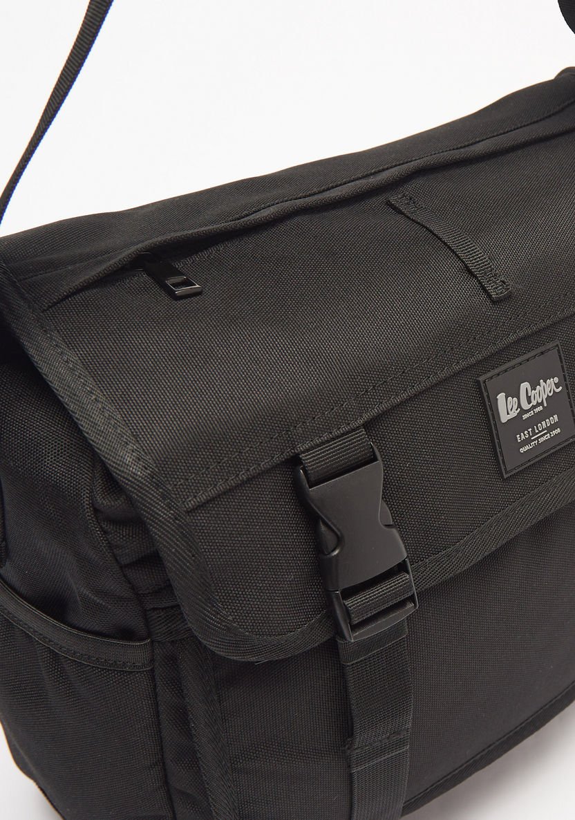 Lee Cooper Solid Convertible Crossbody Bag with Buckled Strap-Men%27s Handbags-image-2