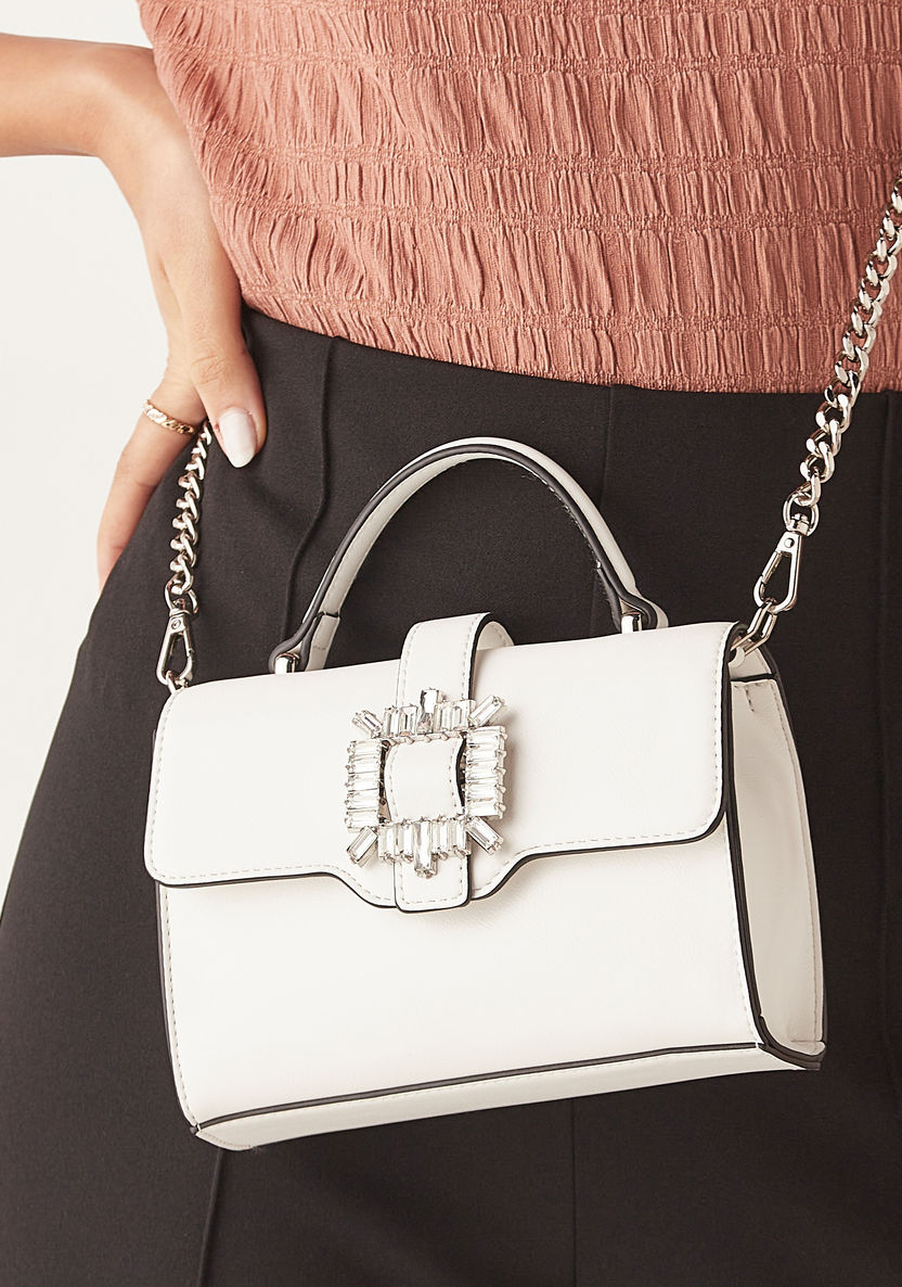 Celeste Embellished Buckle Accented Satchel Bag-Women%27s Handbags-image-1