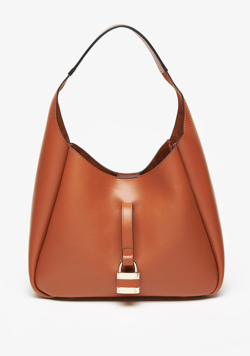 Celeste Solid Hobo Bag with Lock Accent-Women%27s Handbags-image-0