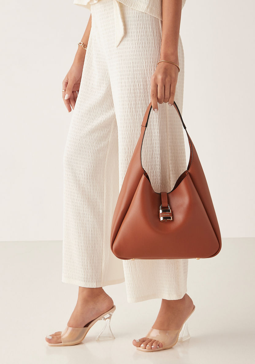 Celeste Solid Hobo Bag with Lock Accent-Women%27s Handbags-image-1