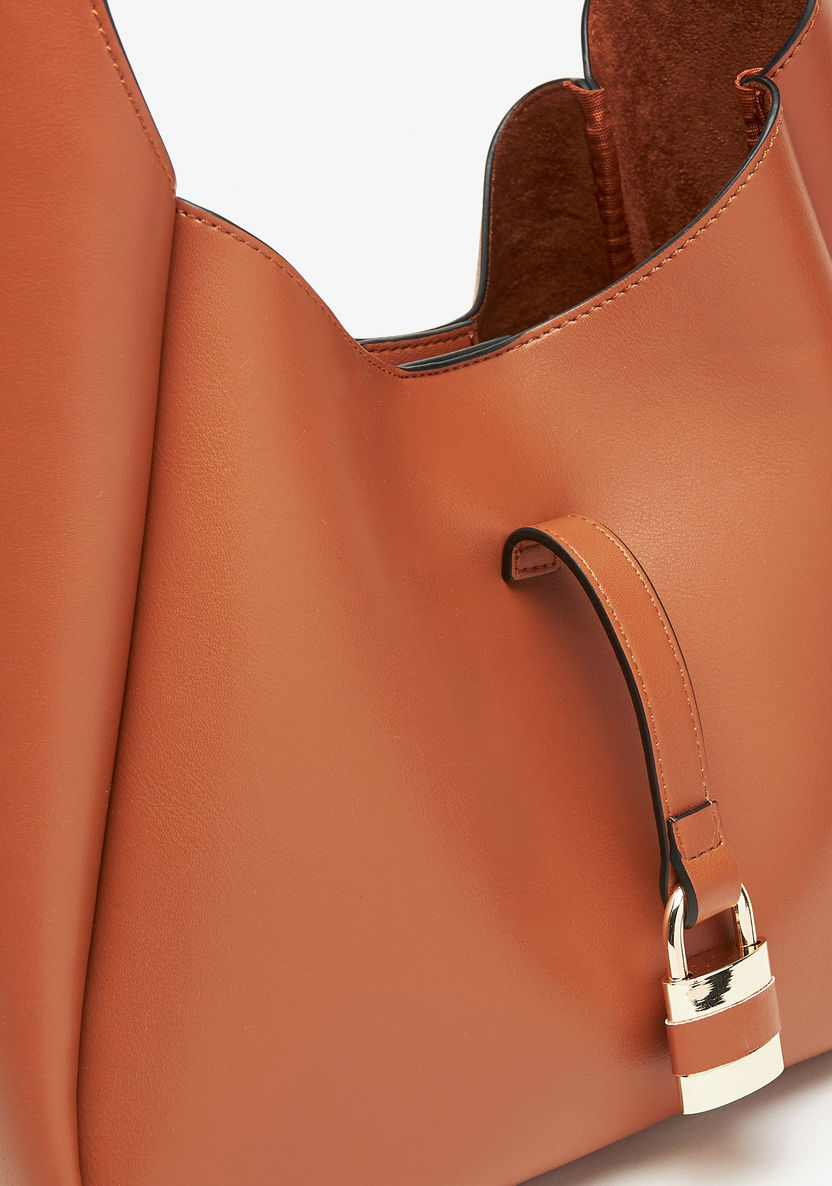 Celeste Solid Hobo Bag with Lock Accent-Women%27s Handbags-image-4
