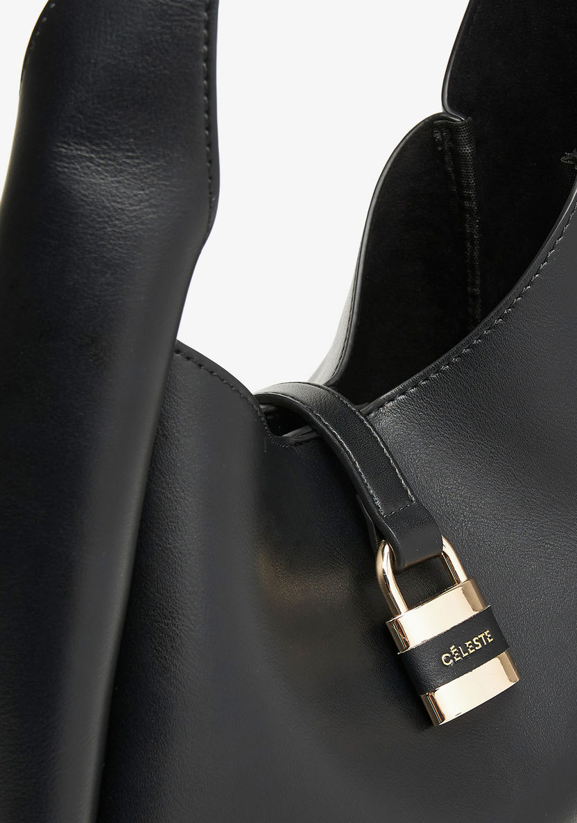 Celeste Solid Hobo Bag with Lock Accent-Women%27s Handbags-image-4