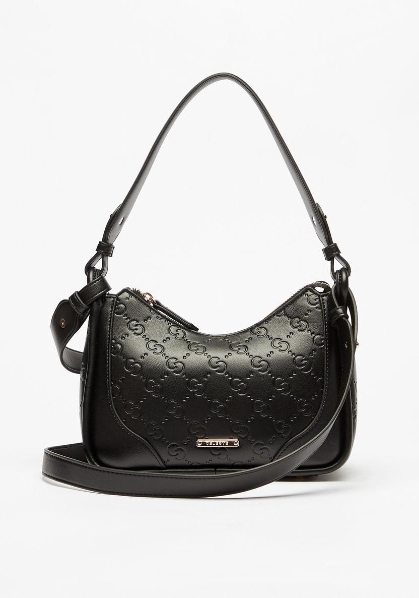 Celeste Embossed Shoulder Bag with Zip Closure-Women%27s Handbags-image-0