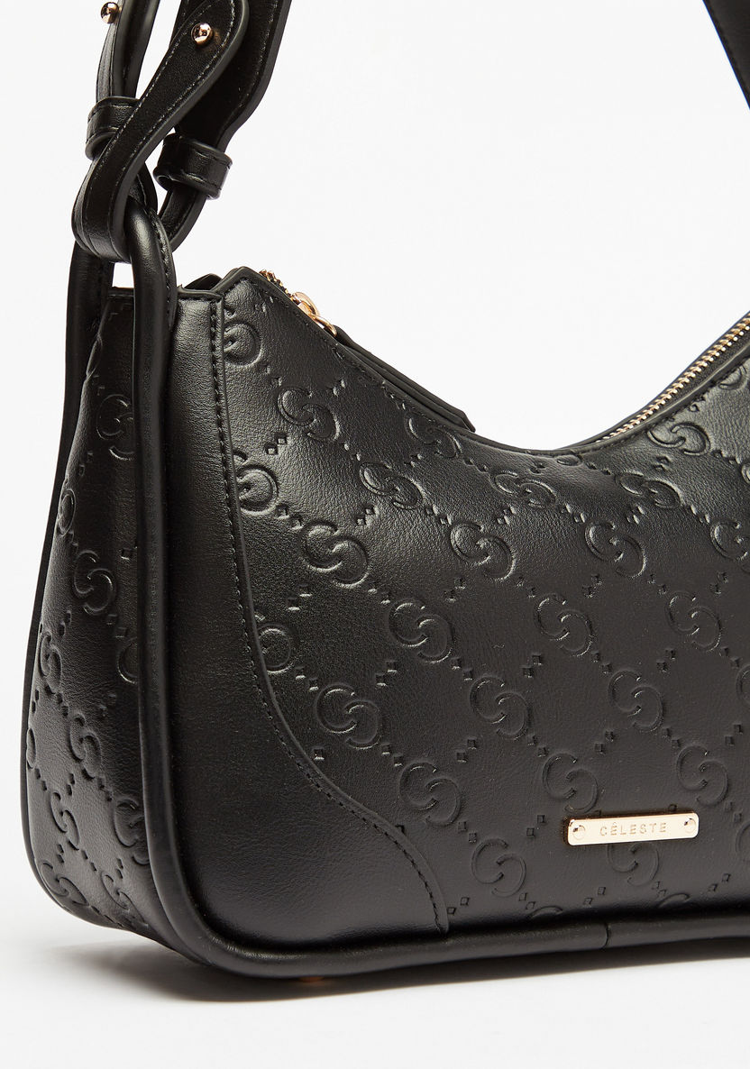 Celeste Embossed Shoulder Bag with Zip Closure-Women%27s Handbags-image-2
