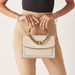 Elle Monogram Embossed Satchel Bag with Chainlink Accent-Women%27s Handbags-thumbnail-1