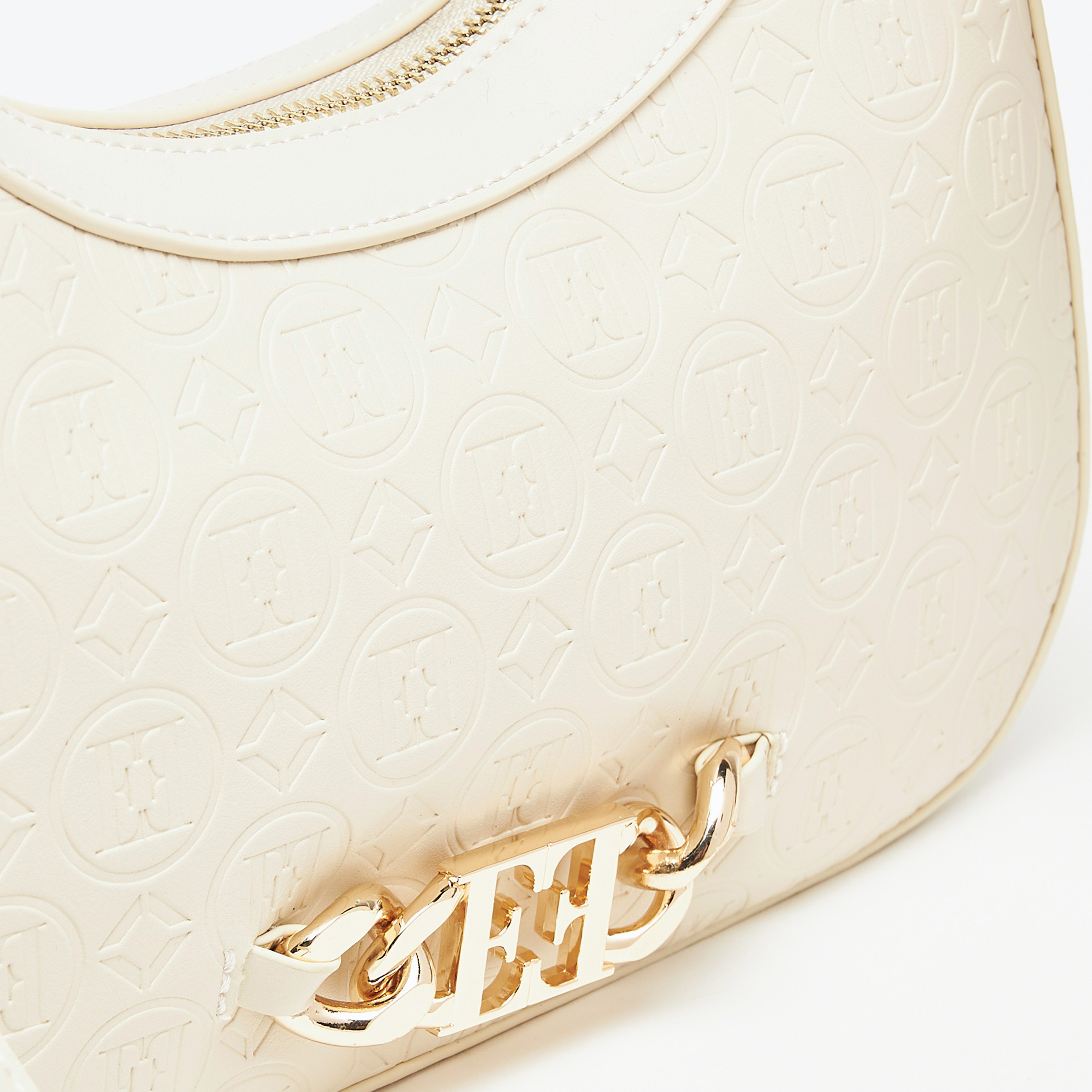 Embossed monogram logo shoulder zip online bag