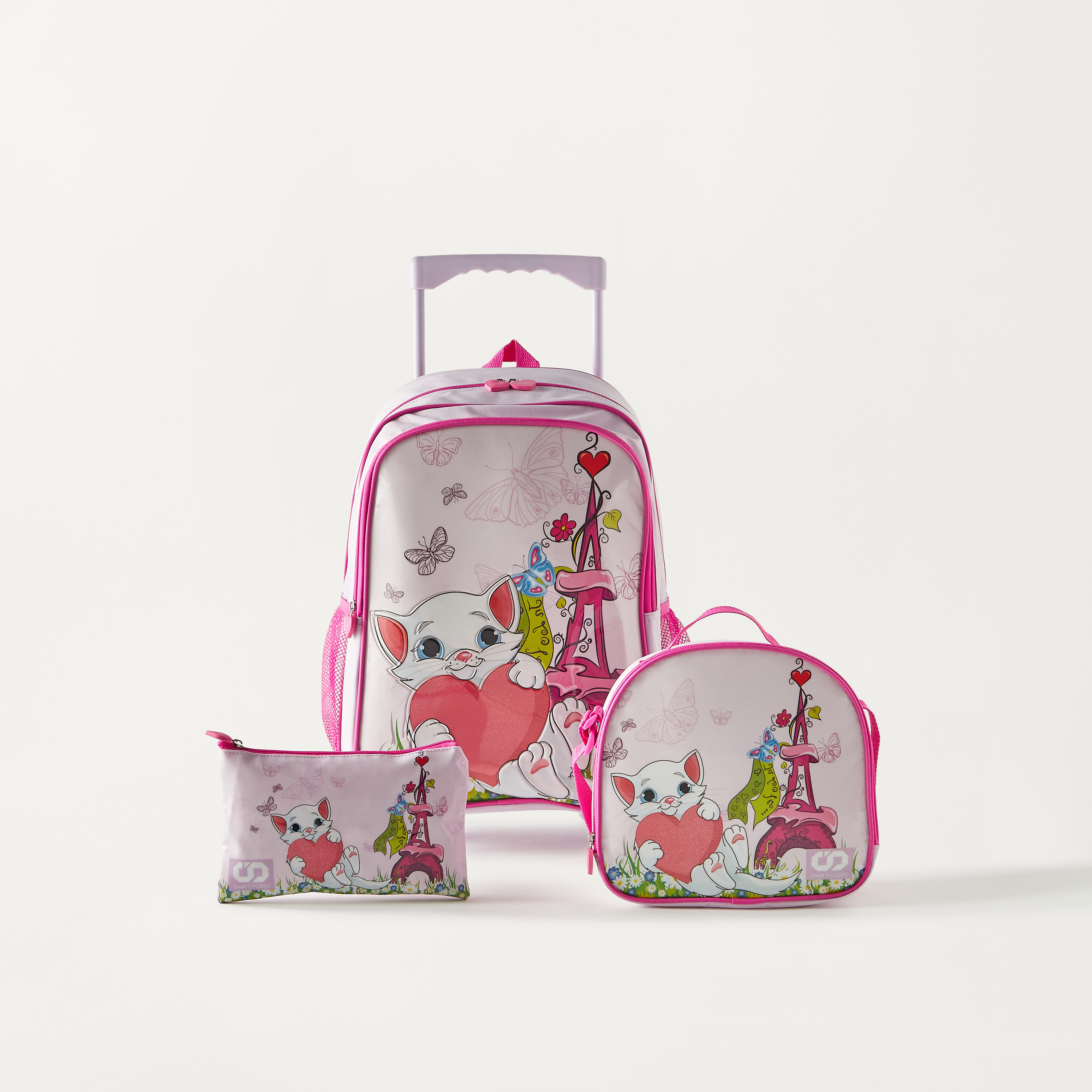 Shop Sami Studio 3 Piece Cat Print Trolley Backpack Set 16