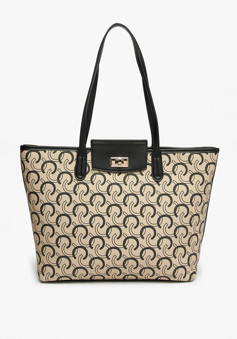 Celeste All-Over Monogram Print Tote Bag with Twist Lock Closure-Women%27s Handbags-image-0