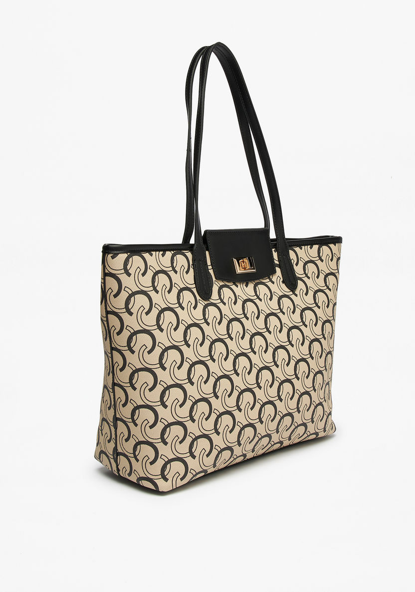 Celeste All-Over Monogram Print Tote Bag with Twist Lock Closure-Women%27s Handbags-image-2