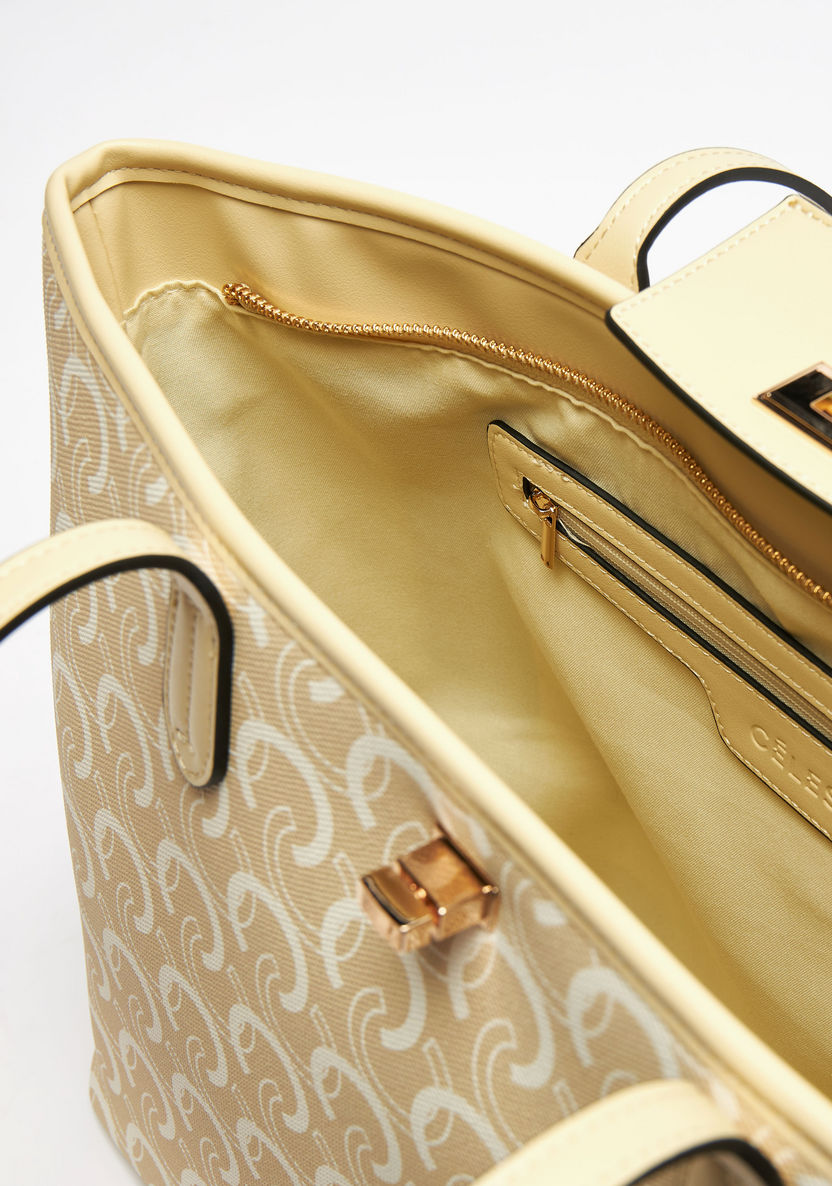 Celeste All-Over Monogram Print Tote Bag with Twist Lock Closure-Women%27s Handbags-image-5