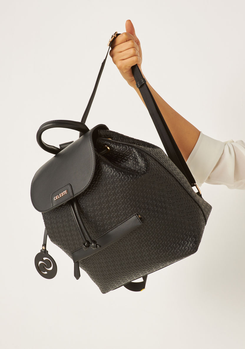 Celeste All-Over Monogram Embossed Backpack with Drawstring Closure-Women%27s Backpacks-image-1