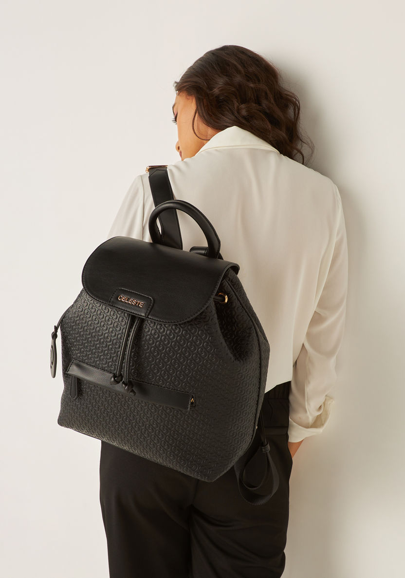 Celeste All-Over Monogram Embossed Backpack with Drawstring Closure-Women%27s Backpacks-image-5